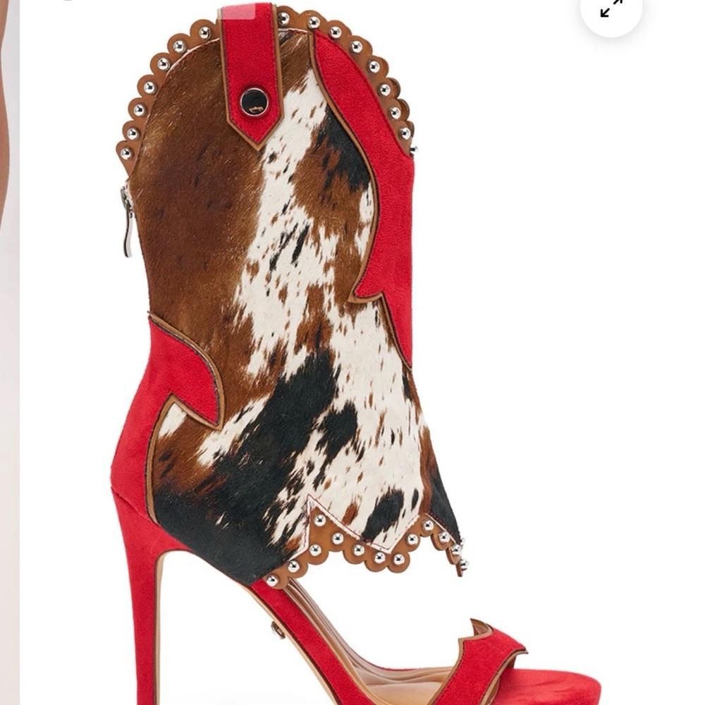 AKIRA Red Suede Cowhide Western Stiletto Sandal